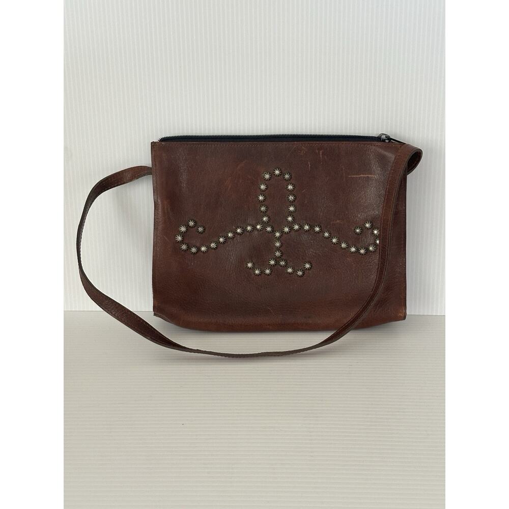 TWO BAR WEST Leather Studded Brown Western Shoulder Medium Purse Handbag